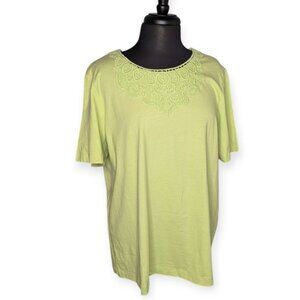 Bedford Fair Light Green Short Sleeve Women's 100% Cotton Top Size 1X